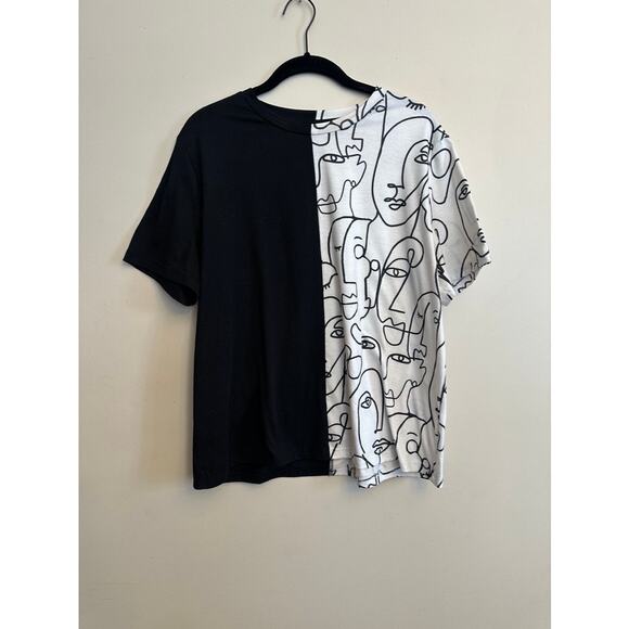 SHEIN Split Face Graphic Tee Black White Size L - Picture 1 of 4